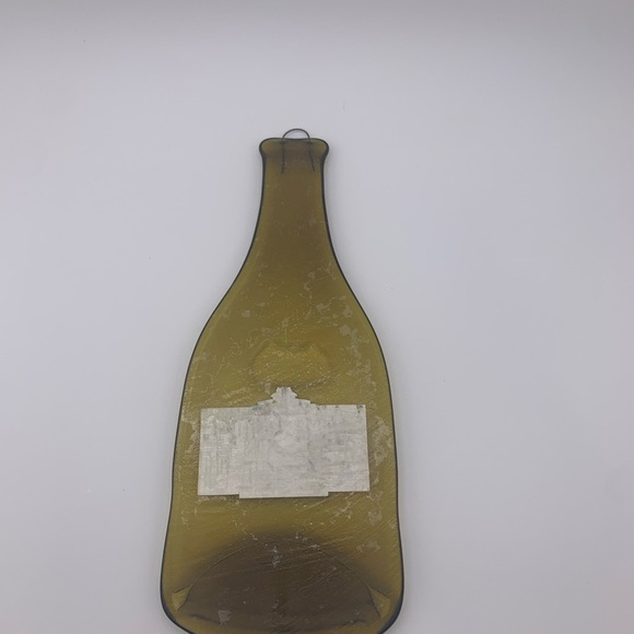 Vintage Decoupaged Melted Flat Art Glass Bottle Spoon Rest Or Wall Decor -Amber - Picture 4 of 9